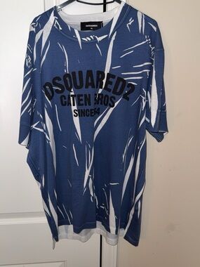 DSQUARED2 Blue & White Abstract Logo Tee